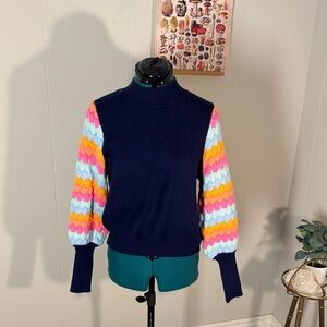 THML Navy Sweater with Multicolor Sleeves